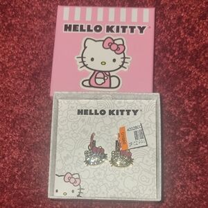 Hello Kitty Sparkling Silver and Pink Hoop Earrings
